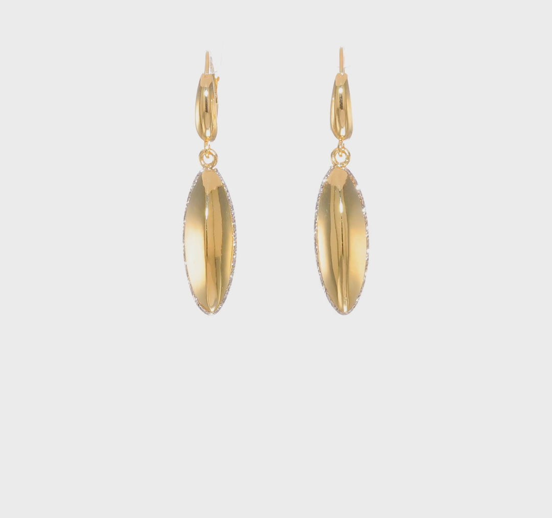 Aretes Colgantes en Forma de Lágrima con Corte Diamante y Diseño Cruzado de 14K (Bicolor)