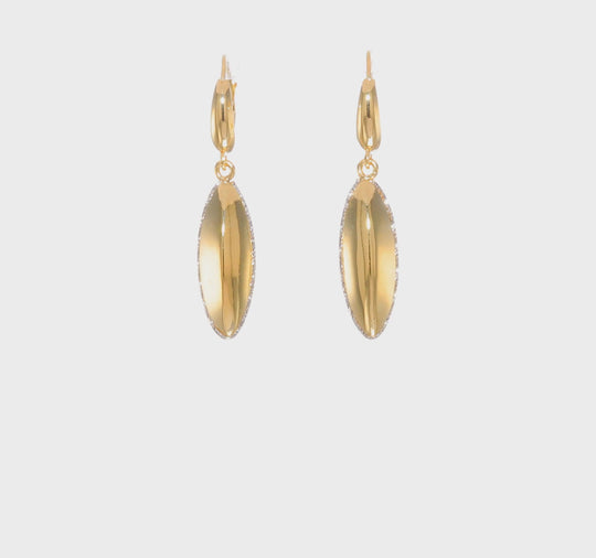 Aretes Colgantes en Forma de Lágrima con Corte Diamante y Diseño Cruzado de 14K (Bicolor)