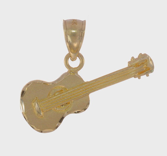 Dije de Guitarra Acústica Satinada con Corte Diamante en Oro de 14k