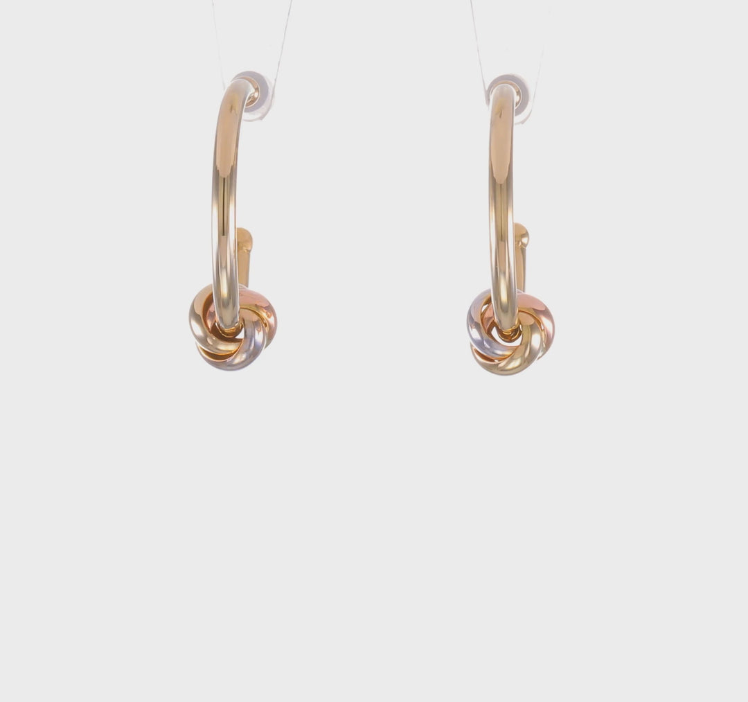 Aretes de Aro J-Hoop con Nudo en Oro Blanco y Rosa de 14K con Rodio Amarillo