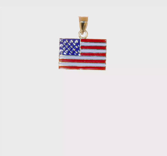 Colgante Enameled de la Bandera de los Estados Unidos en Oro Amarillo de 14K