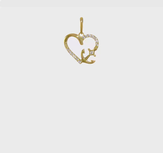 Dije de Corazón con Ancla y Circonitas (CZ) en Oro de 14k