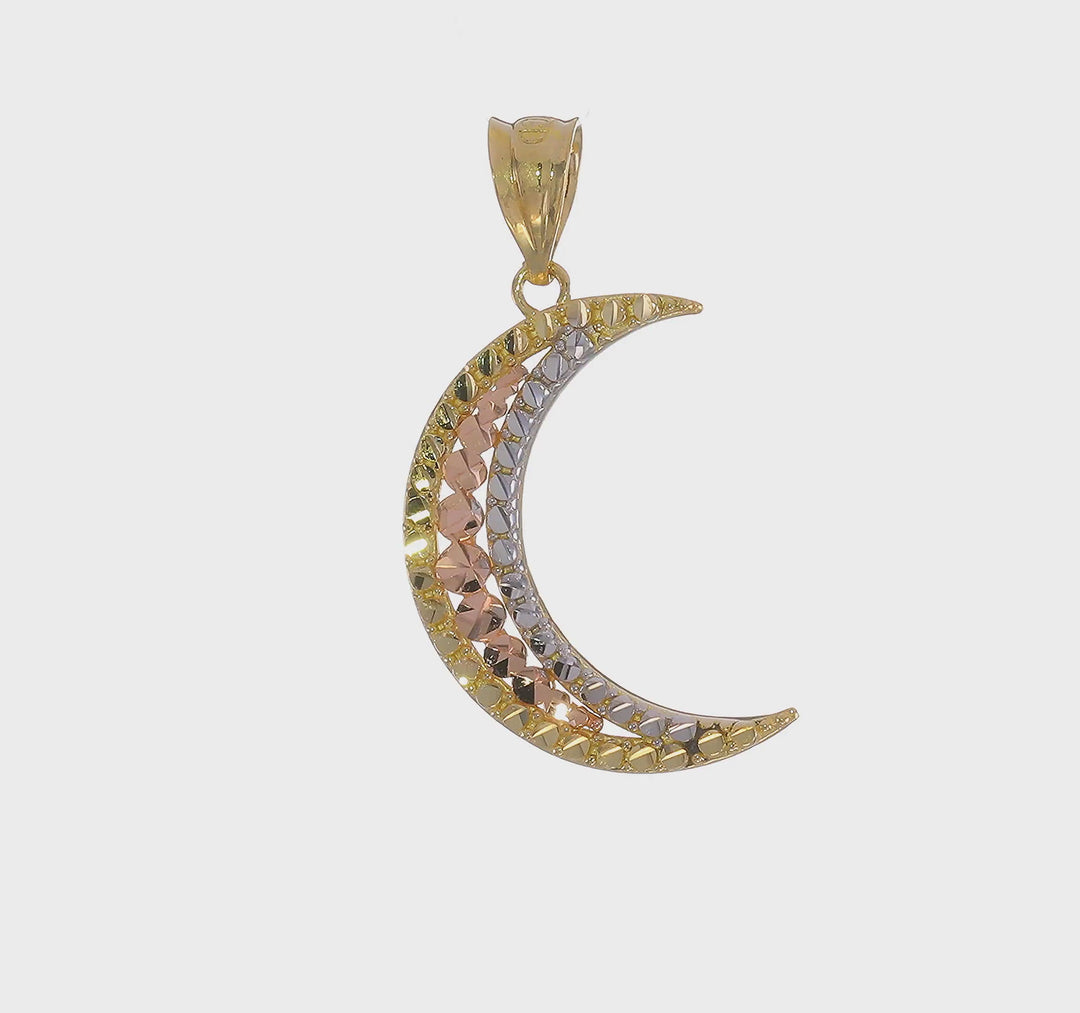 Colgante "Luna Cortada en Diamante" Bicolor de 14K con Rodio Blanco