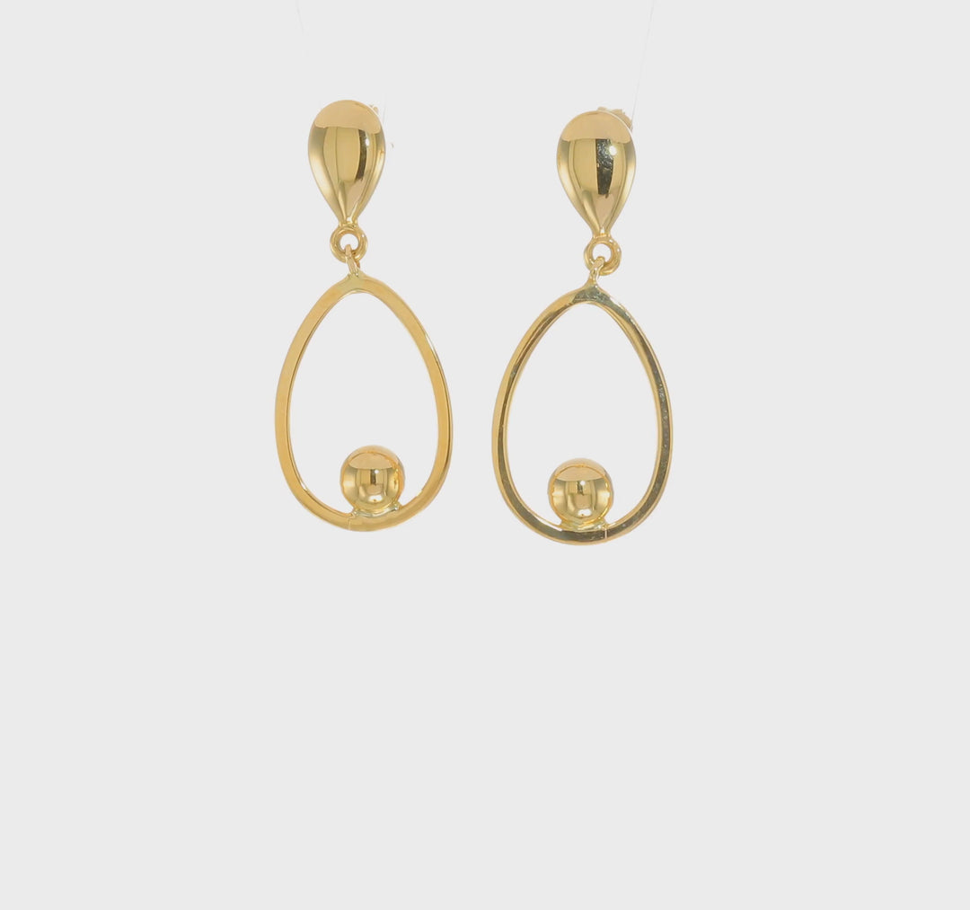 Aretes Colgantes de Gota Pulida en Oro Amarillo de 14K