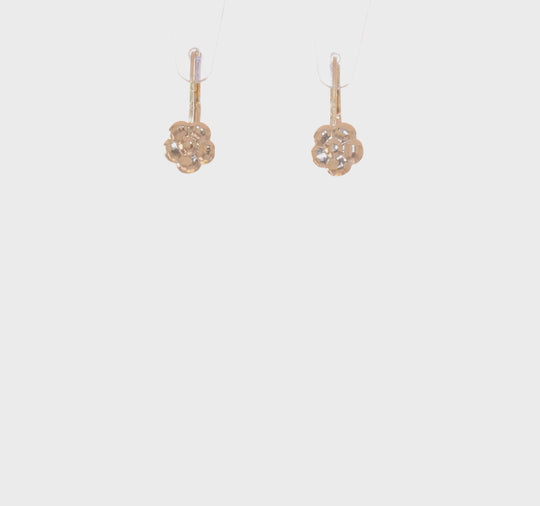 Aretes Tipo Palanca con Flor Pulida Madi K en Oro de 14k