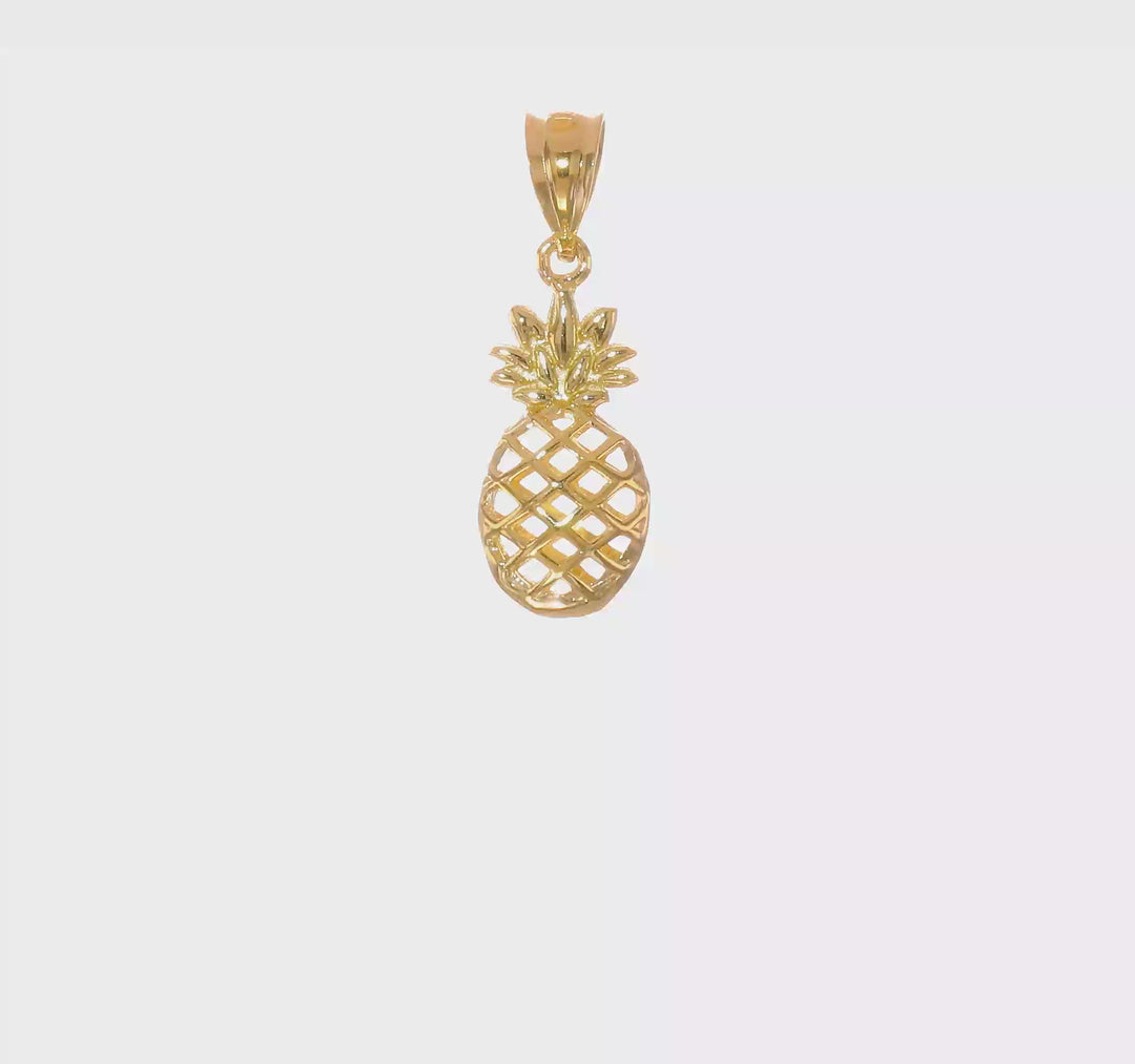 Colgante 3D de Piña Pulido en Oro Amarillo de 14K