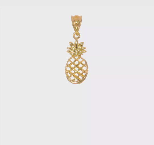 Colgante 3D de Piña Pulido en Oro Amarillo de 14K