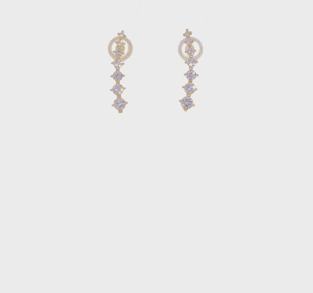 Aretes Colgantes de Oro Amarillo de 14K con Circonia Cúbica (CZ)