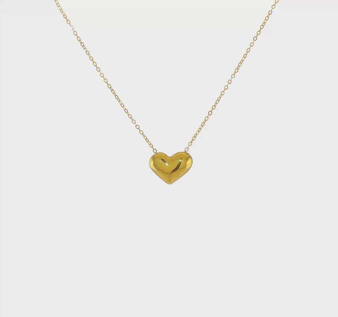 Collar con Colgante de Corazón Pufado Pulido en Oro Amarillo 14K de 18 pulgadas