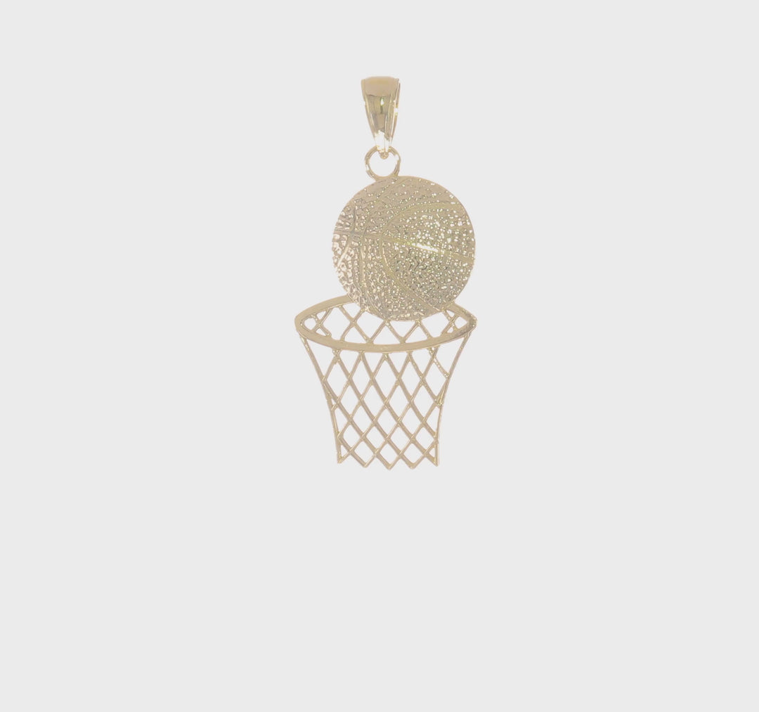 Colgante de Balón de Baloncesto y Red en Oro Amarillo de 10K