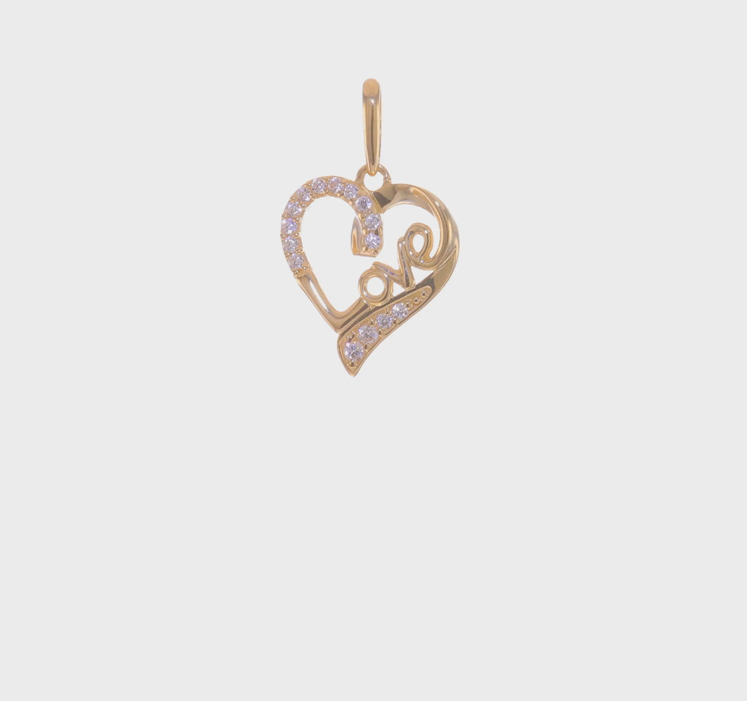 Colgante de Corazón LOVE con Zirconia Cúbica en Oro Amarillo de 14k