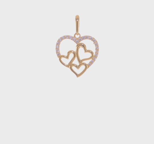 Colgante de Corazones con CZ en Oro Amarillo 14K