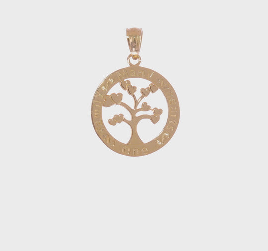 Colgante de Árbol "UNA FAMILIA MUCHOS CORAZONES" en Oro Pulido de 14K