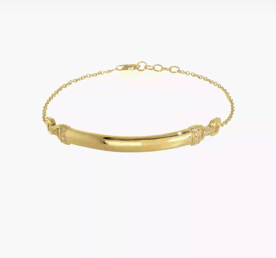 Pulsera de Identificación con Diamantes en Oro de 14k – 7 pulgadas