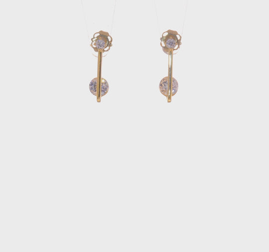 Aretes de Oro Amarillo de 14k con CZ Pulido de Poste Colgante