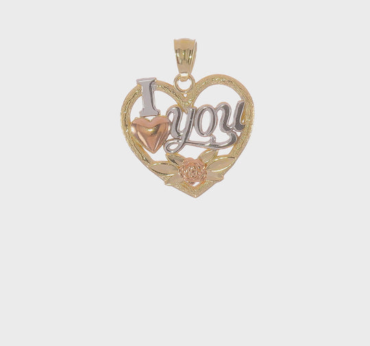 Dije 14K Two-tone con Rodio Blanco "I LOVE YOU" Corazón