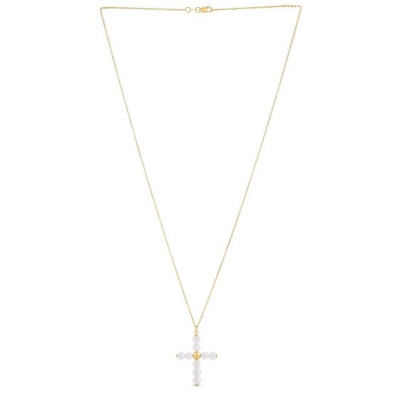 Colgante de Cruz de Perlas de Oro Amarillo de 14k